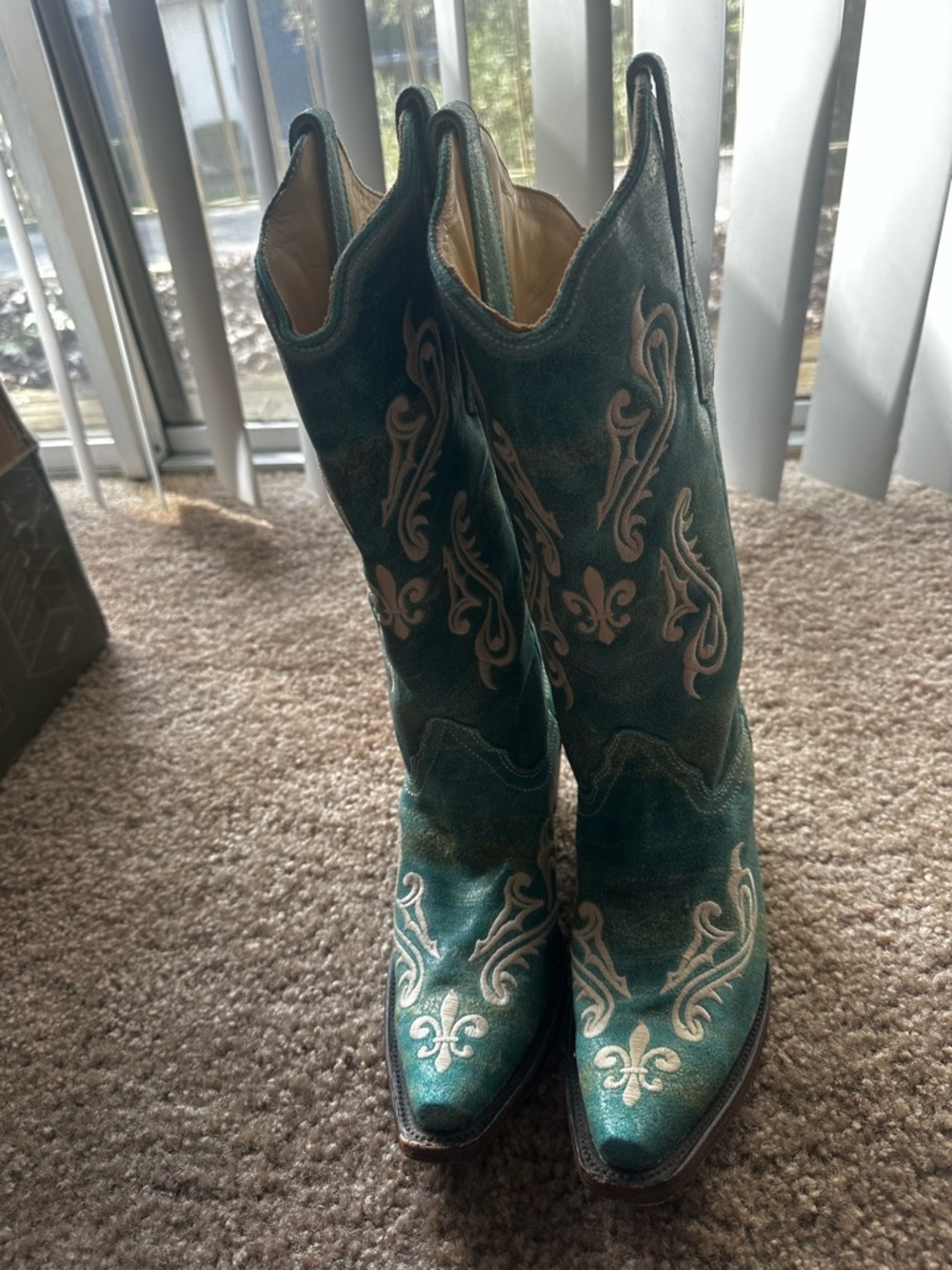 Teal Embroidered Western Heeled Boots